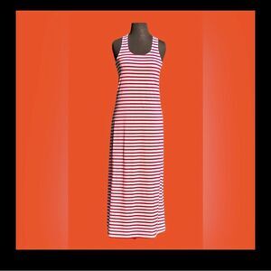 Carnival Fashion Red And White Striped Racerback T-Shirt Maxi Dress | Women's M